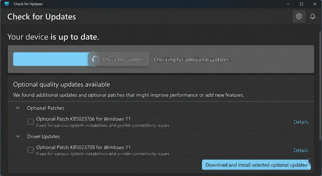 Check for Additional Updates and Optional Patches
