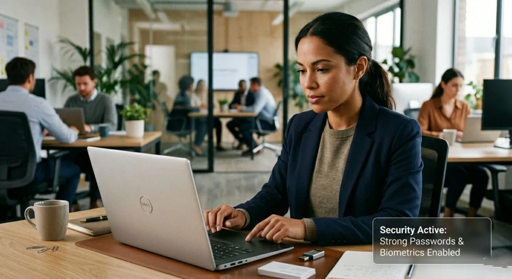 Use Strong Passwords and Biometric Authentication